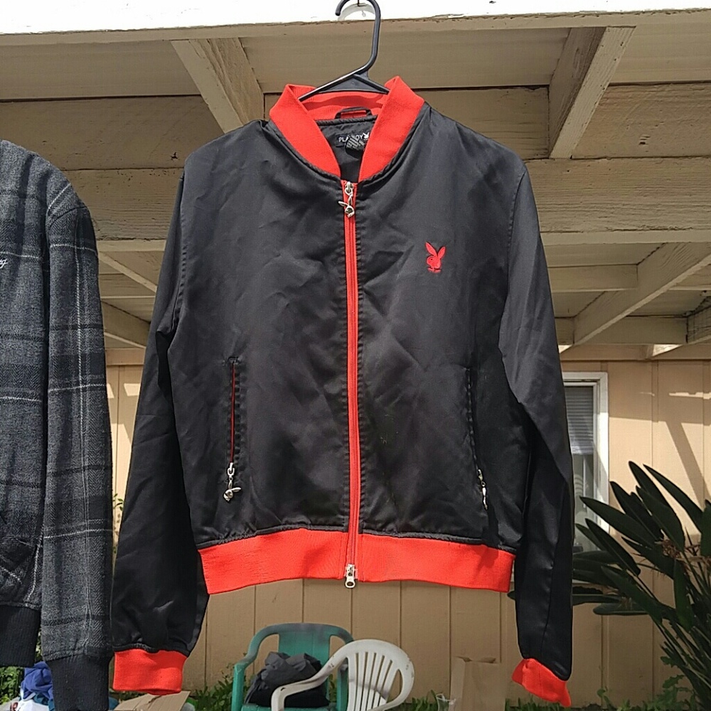 Vintage Black & Red Satin Playboy Jacket SZ. M